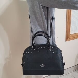 Coach Sierra Satchel,with Stardust Studs Black Leayher Metallic Star Studs